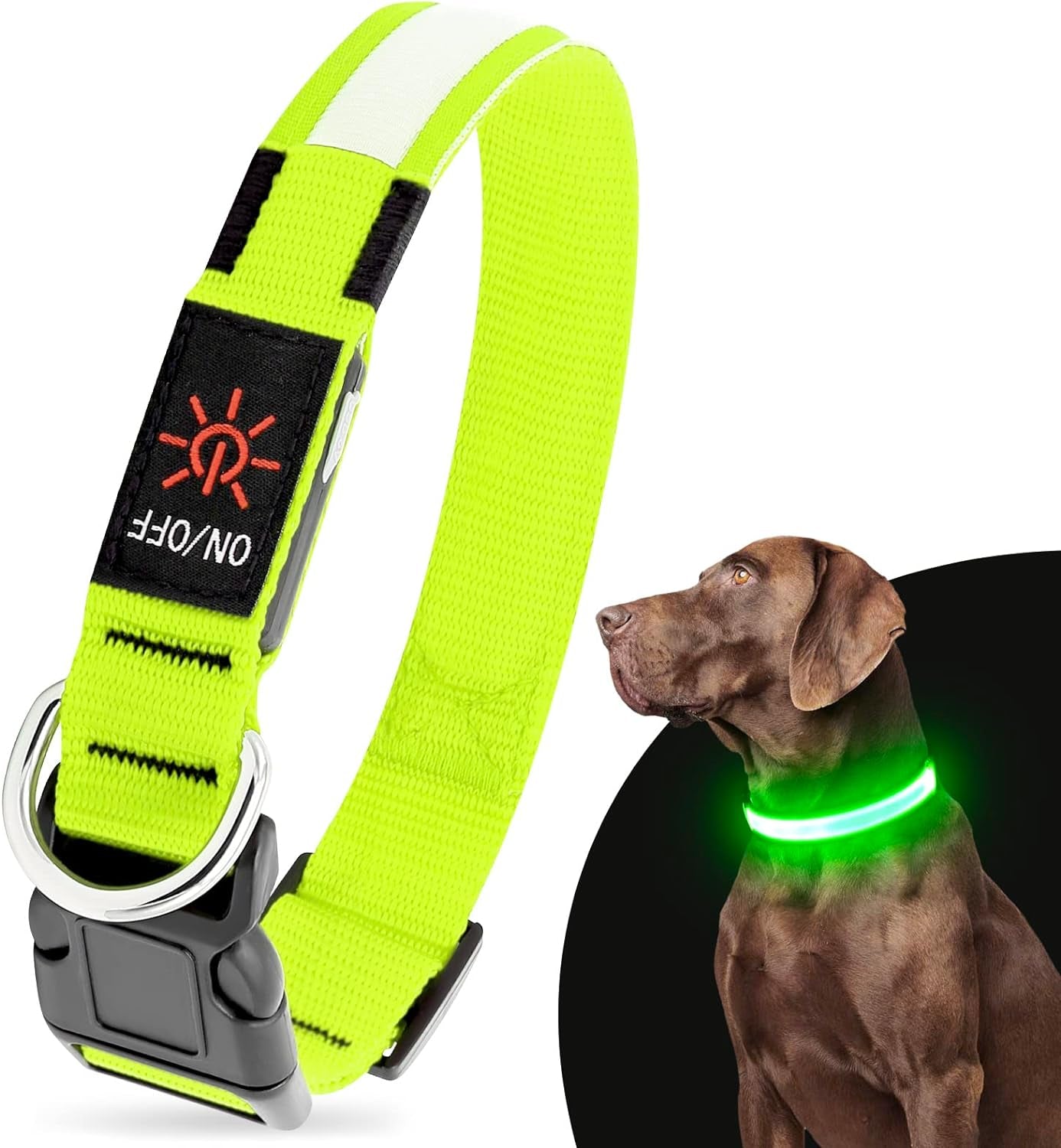 LED Dog Collar, USB Rechargeable Light up Dog Collars, Adjustable Glow Collars Safety Light for Small Medium Large Dogs (Green, Large)