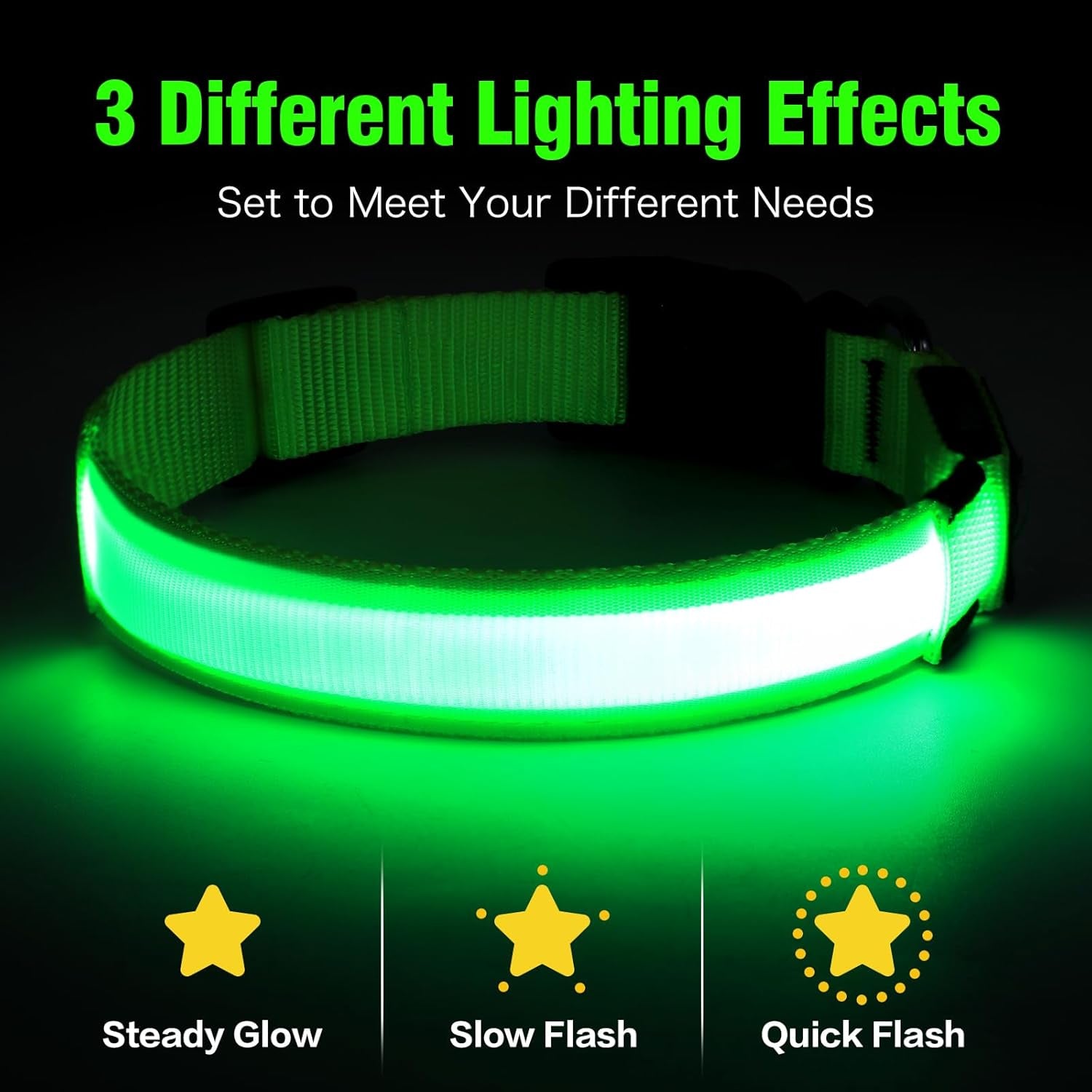 LED Dog Collar, USB Rechargeable Light up Dog Collars, Adjustable Glow Collars Safety Light for Small Medium Large Dogs (Green, Large)