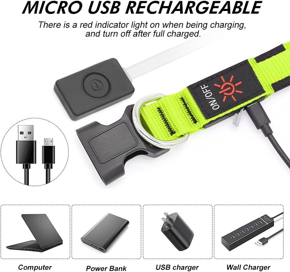LED Dog Collar, USB Rechargeable Light up Dog Collars, Adjustable Glow Collars Safety Light for Small Medium Large Dogs (Green, Large)