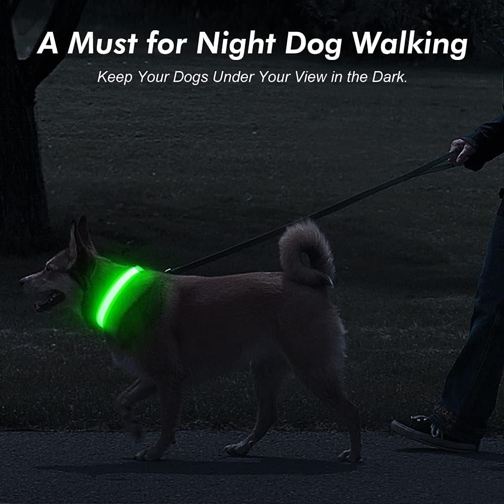LED Dog Collar, USB Rechargeable Light up Dog Collars, Adjustable Glow Collars Safety Light for Small Medium Large Dogs (Green, Large)
