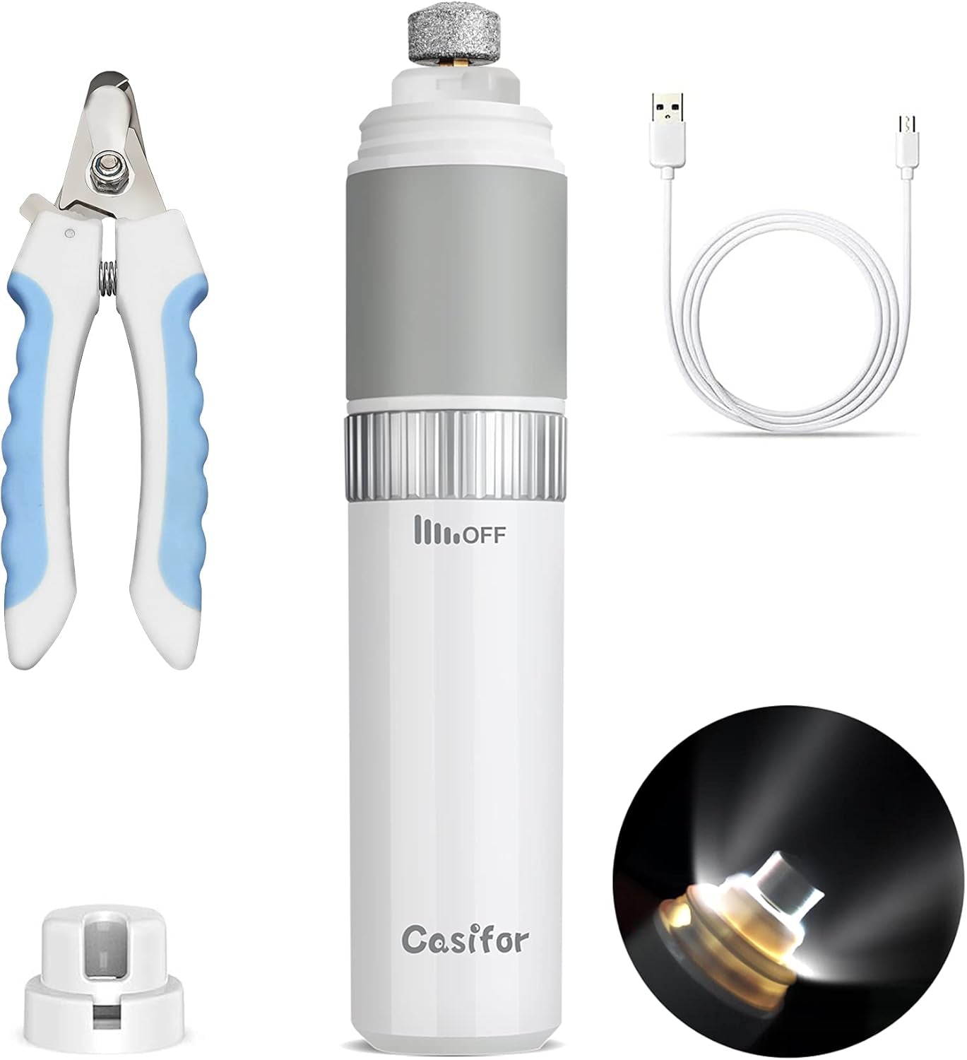 Dog Nail Grinder 10H Working Time Powerful Professional Quiet Electric Pet Nail Trimmer Stepless Speed Regulation Painless Nail File for Large Medium Small Dogs and Cats