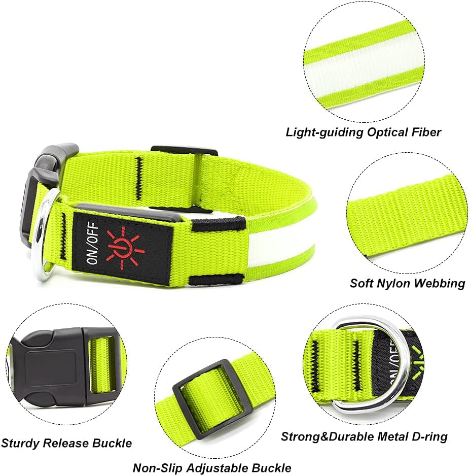 LED Dog Collar, USB Rechargeable Light up Dog Collars, Adjustable Glow Collars Safety Light for Small Medium Large Dogs (Green, Large)