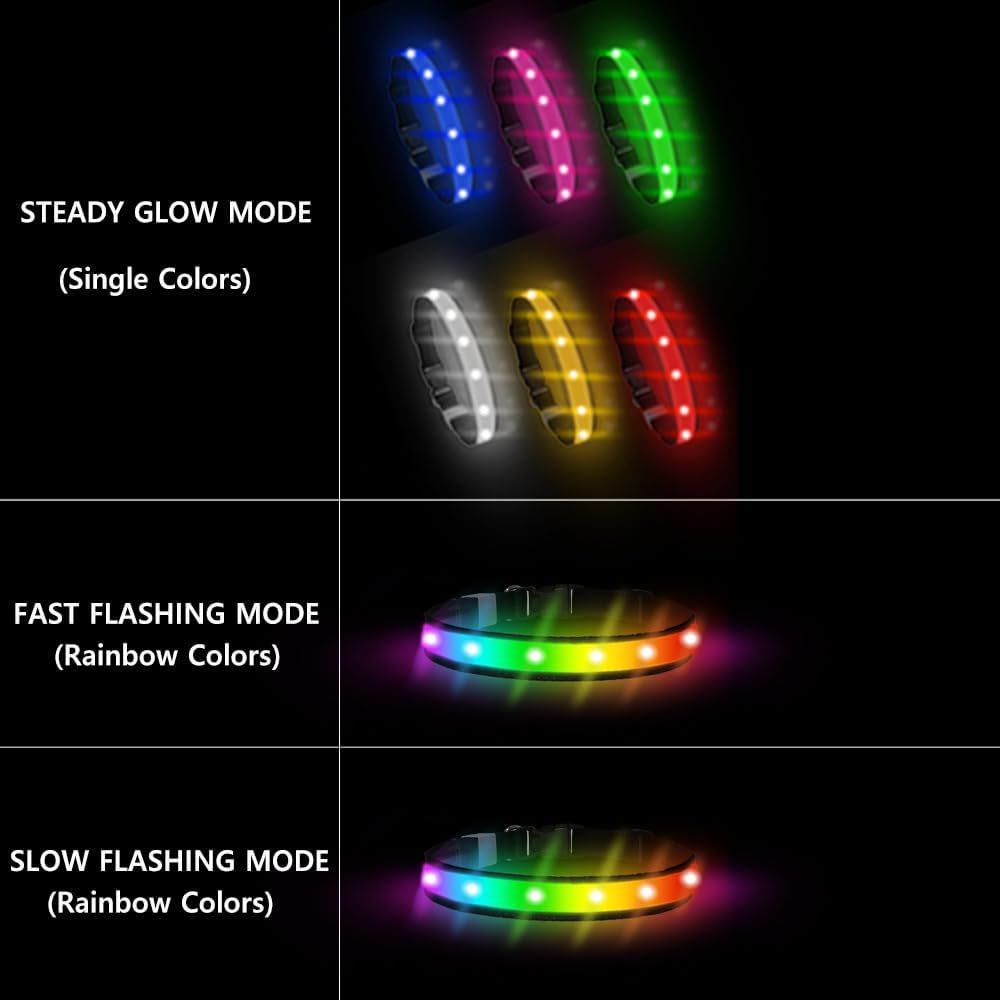 Light up Dog Collar - Multicolor LED Dog Collar with 3 Glow Modes, Rechargeable Glow in the Dark Dog Collars for Small, Medium & Large Dogs, 1000 Ft Visibility, IPX7 Waterproof (Black, S)